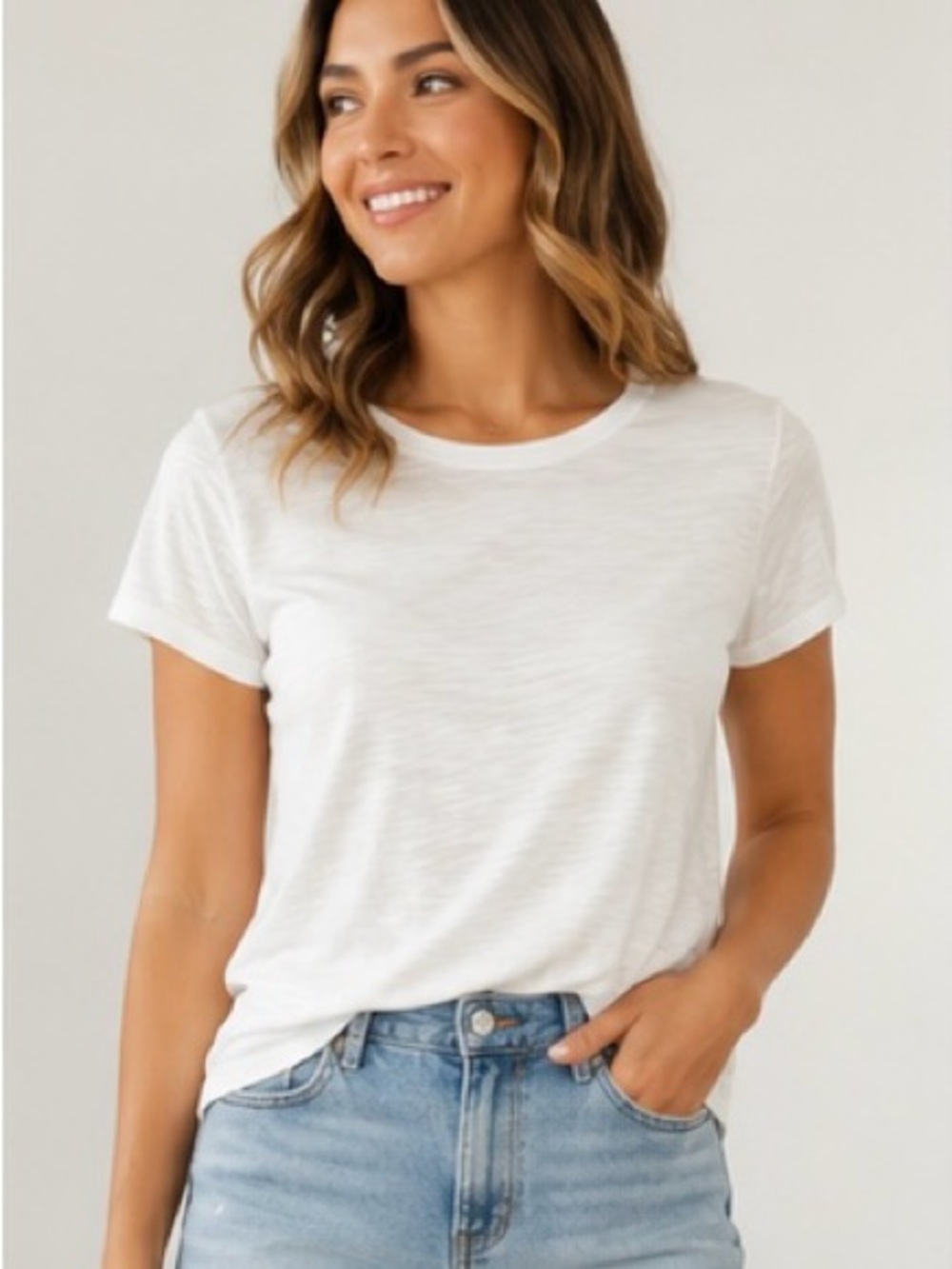 Rachel Zoe White Pima Cotton Slub T-Shirt Size Medium